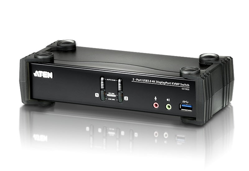 Aten Desktop KVMP Switch 2 Port Single Display 4k DisplayPort w/ audio, Cables Included, 2x USB Port, Selection Via Front Panel Aten Desktop KVMP Switch 2 Port Single Display 4k DisplayPort w/ audio, Cables Included, 2x USB Port, Selection Via Front Panel